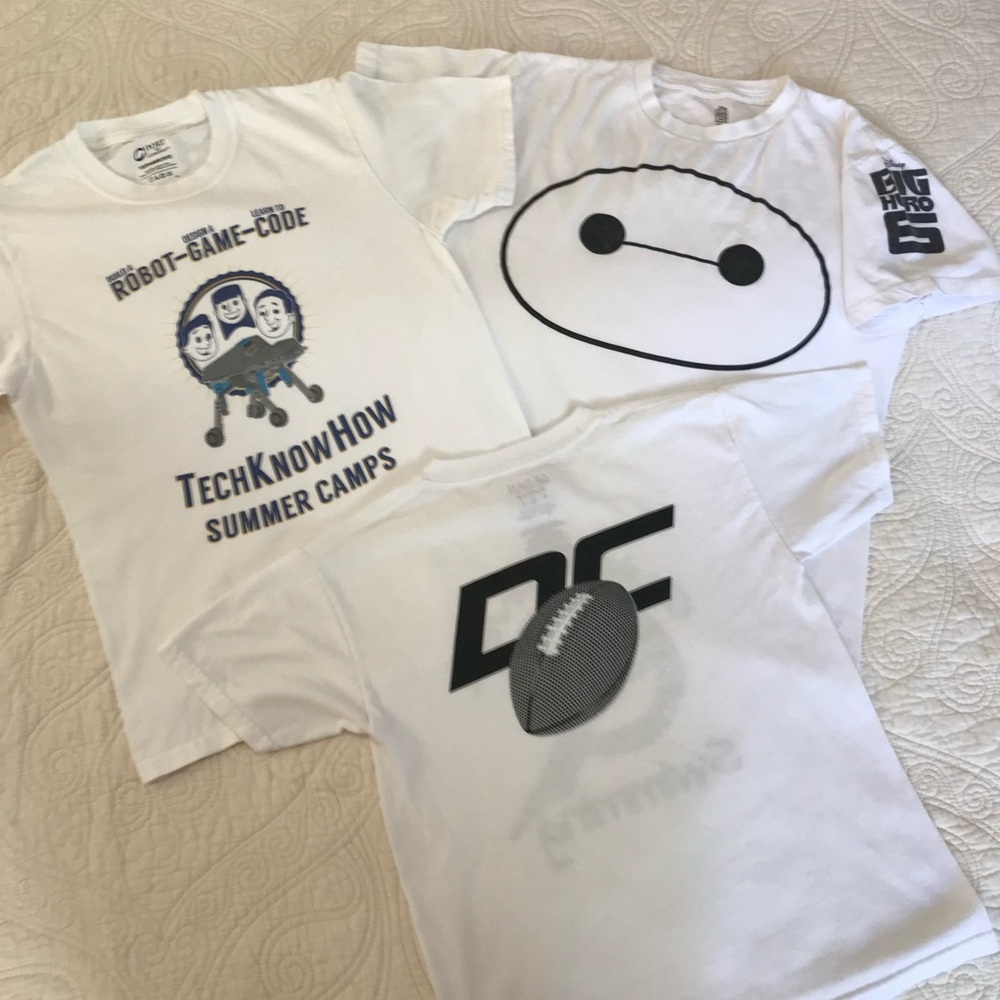 Three White Graphic Kids T-Shirts size M one is Disney Big Hero 6